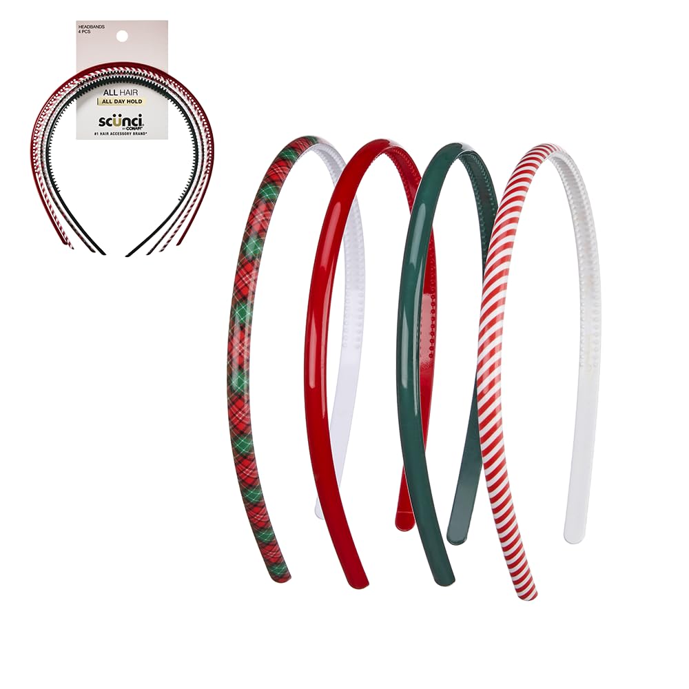 Scünci by Conair Skinny Headbands, No-Damage, Flexible, 4 Count, Neutral