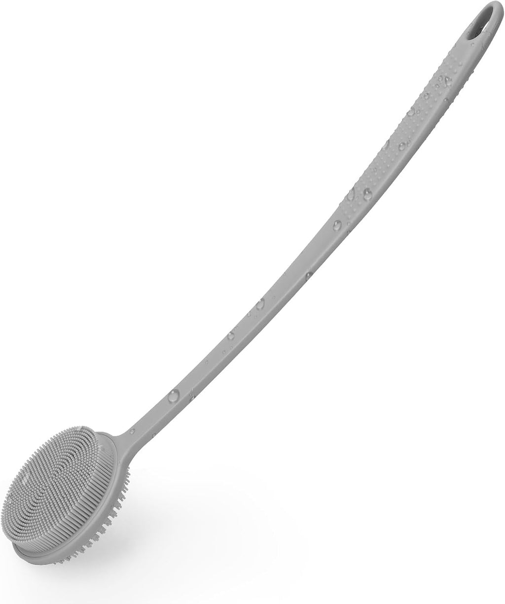 Silicone Back Scrubber for Shower, 17in Lengthen Long Handle Body Brush, Double Sided Shower Brush for Shower Exfoliatin