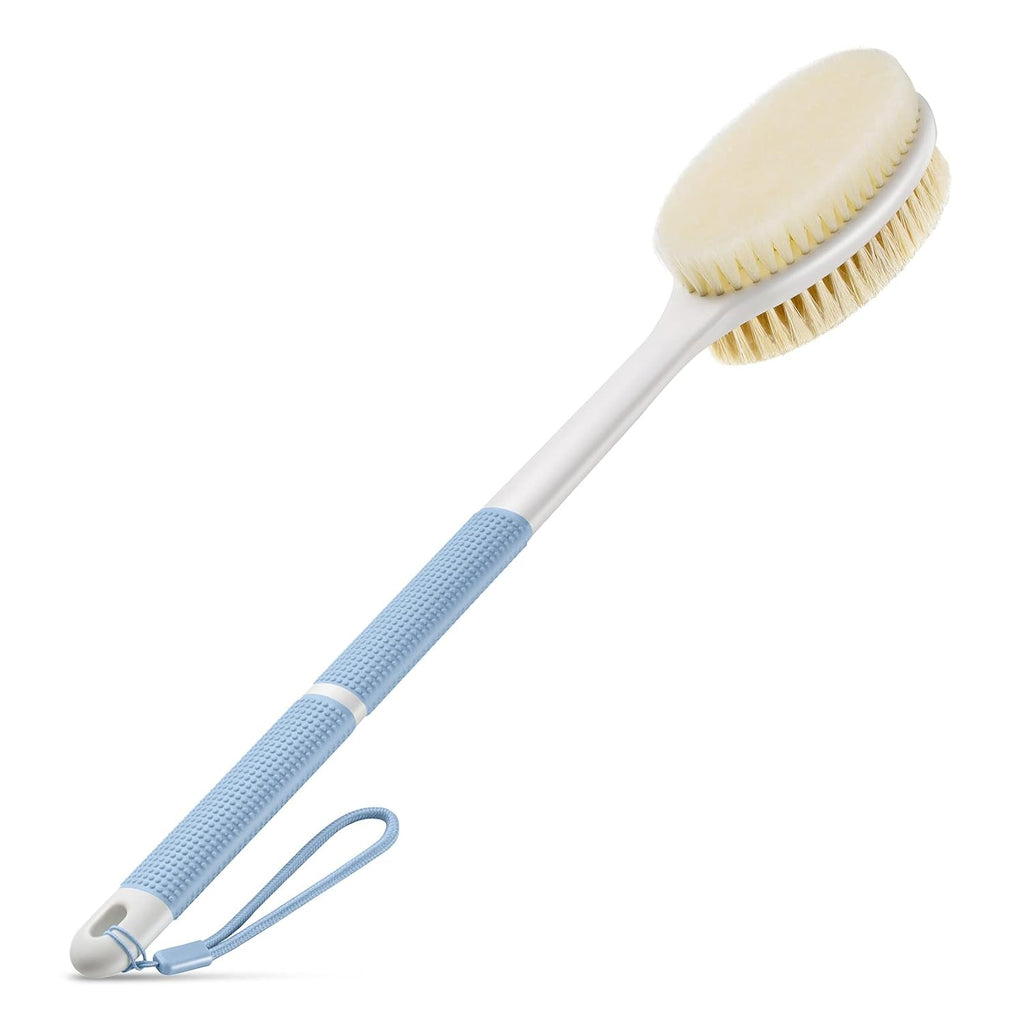 Back Scrubber Anti Slip for Shower, Shower Brush Long Handle with Stiff and Soft Bristles, Body Exfoliator for Bath or D