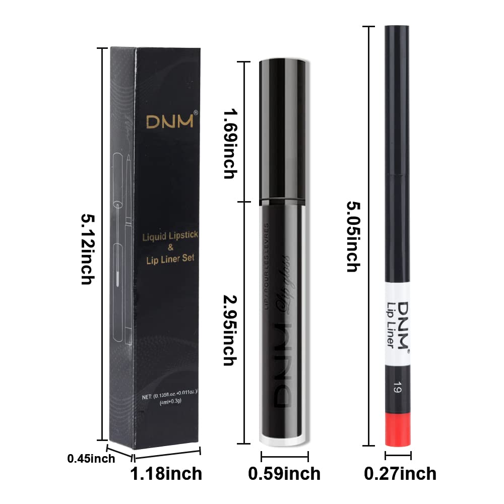 evpct 2Pcs Black Matte Liquid Lipstick and Lip Liner Gloss Stain Pencil Makeup Set Long Lasting Dark Matte Lipstick 24H 