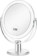 CLSEVXY Vanity Makeup Mirror with Stand, 1X/15X Magnification Double Sided 360 Degree Swivel, Portable Table Desk Counte