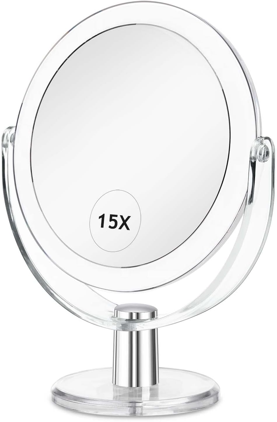 CLSEVXY Vanity Makeup Mirror with Stand, 1X/15X Magnification Double Sided 360 Degree Swivel, Portable Table Desk Counte