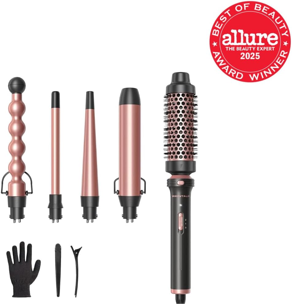 Wavytalk 5 in 1 Curling Wand Set with Thermal Brush & 0.5"-1.25" Barrels