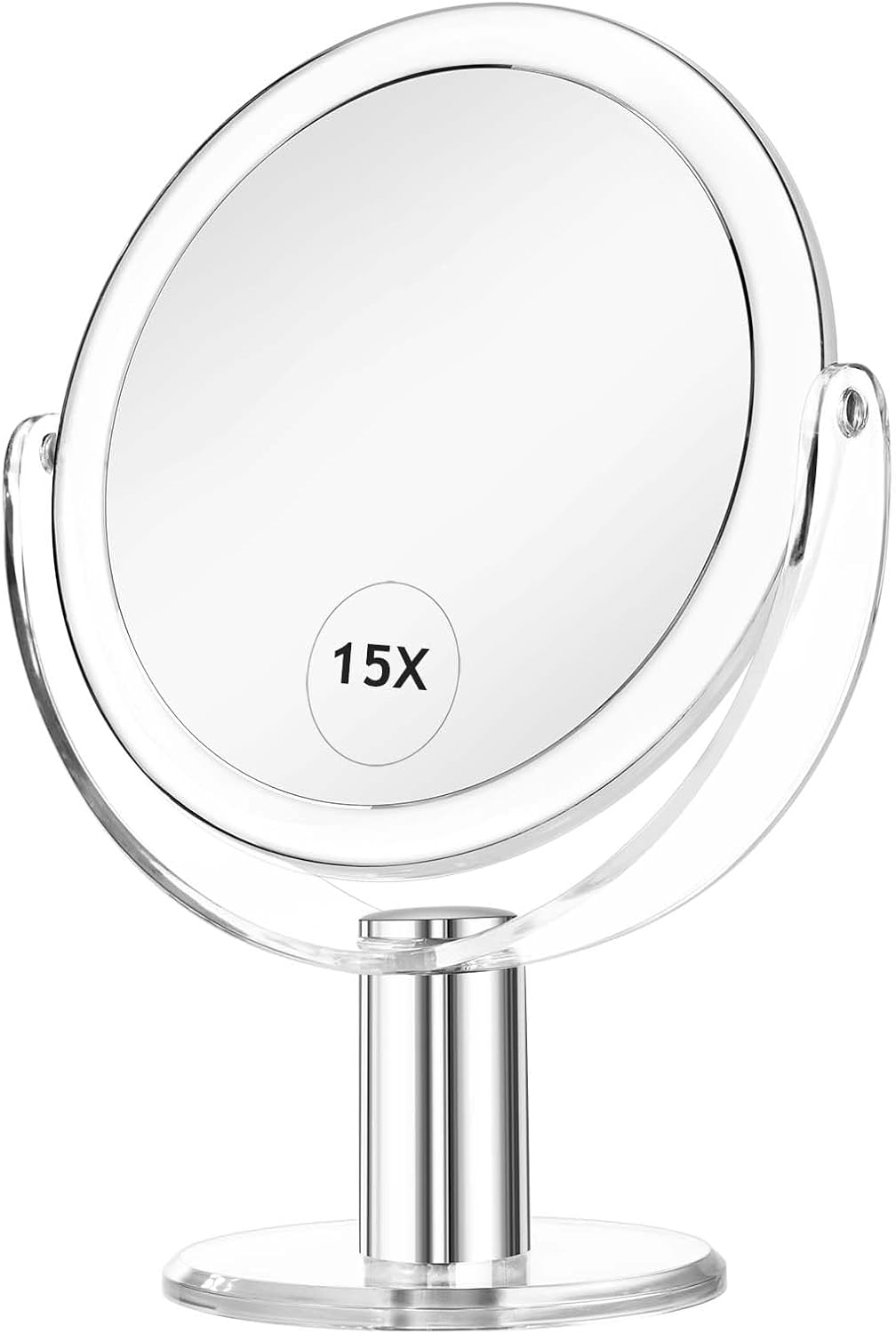 CLSEVXY Vanity Makeup Mirror with Stand, 1X/15X Magnification Double Sided 360 Degree Swivel, Portable Table Desk Counte