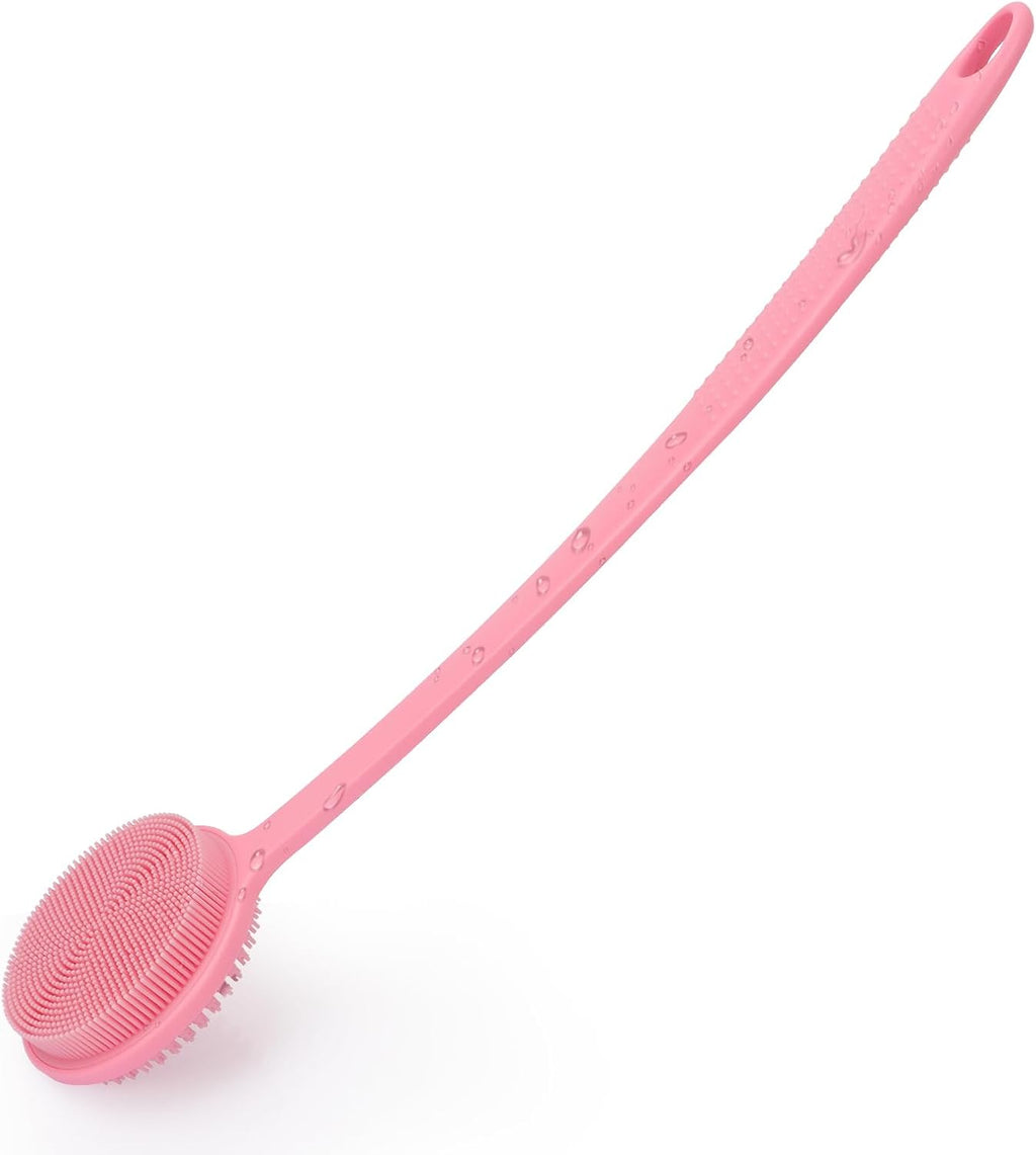 Silicone Back Scrubber for Shower, 17in Lengthen Long Handle Body Brush, Double Sided Shower Brush for Shower Exfoliatin