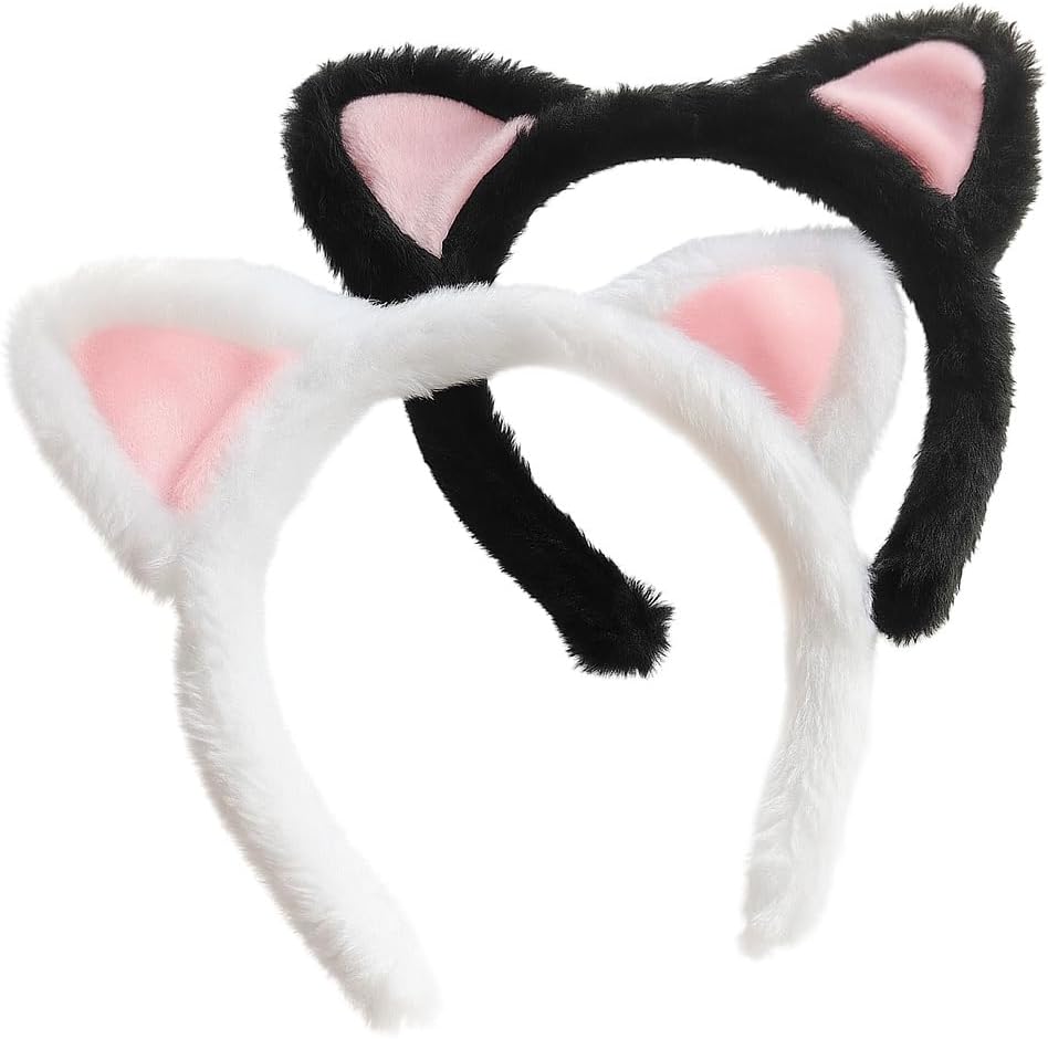 2 Pack Cat Ears Headband, Soft Fuzzy Plush Headbands, One Size Fits Most