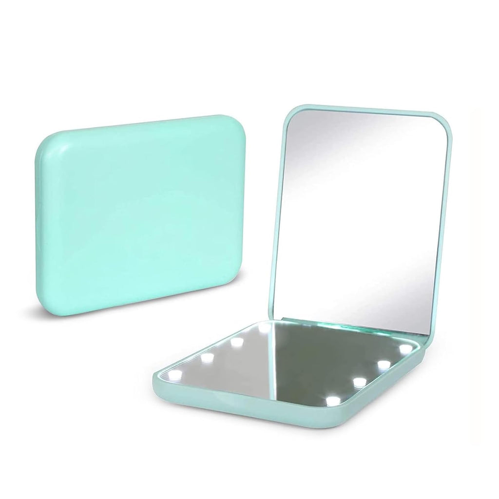Kintion Pocket Mirror, 1X/3X Magnification LED Compact Travel Makeup Mirror with Light for Purse, 2-Sided, Portable, Fol