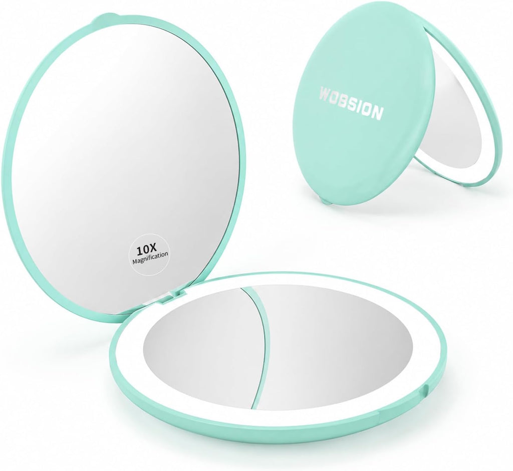 WOBSION 10X Magnification Compact Mirror with Light