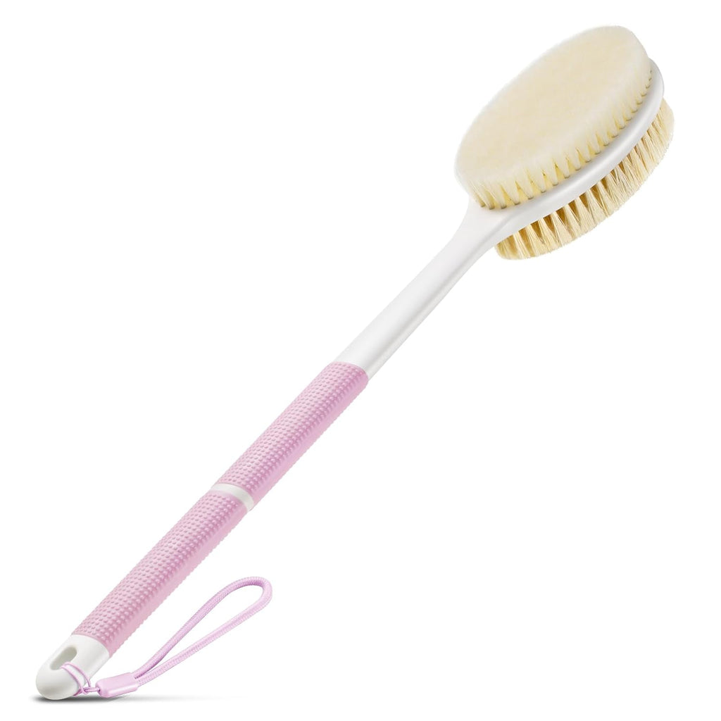 Back Scrubber Anti Slip for Shower, Shower Brush Long Handle with Stiff and Soft Bristles, Body Exfoliator for Bath or D