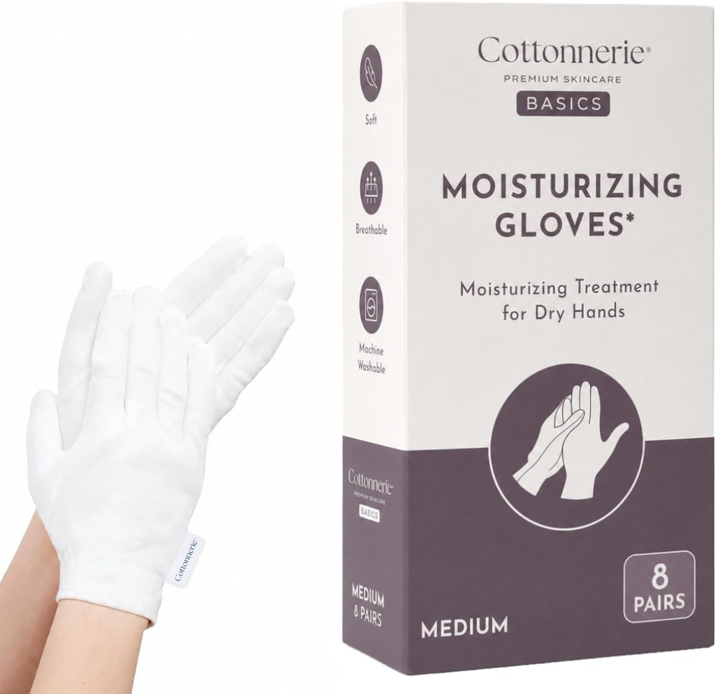 4 Pairs Cottonnerie Original Cotton Gloves for Dry Hands Sleeping, Moisturizing Gloves Overnight, Hand Moisturizer Glove