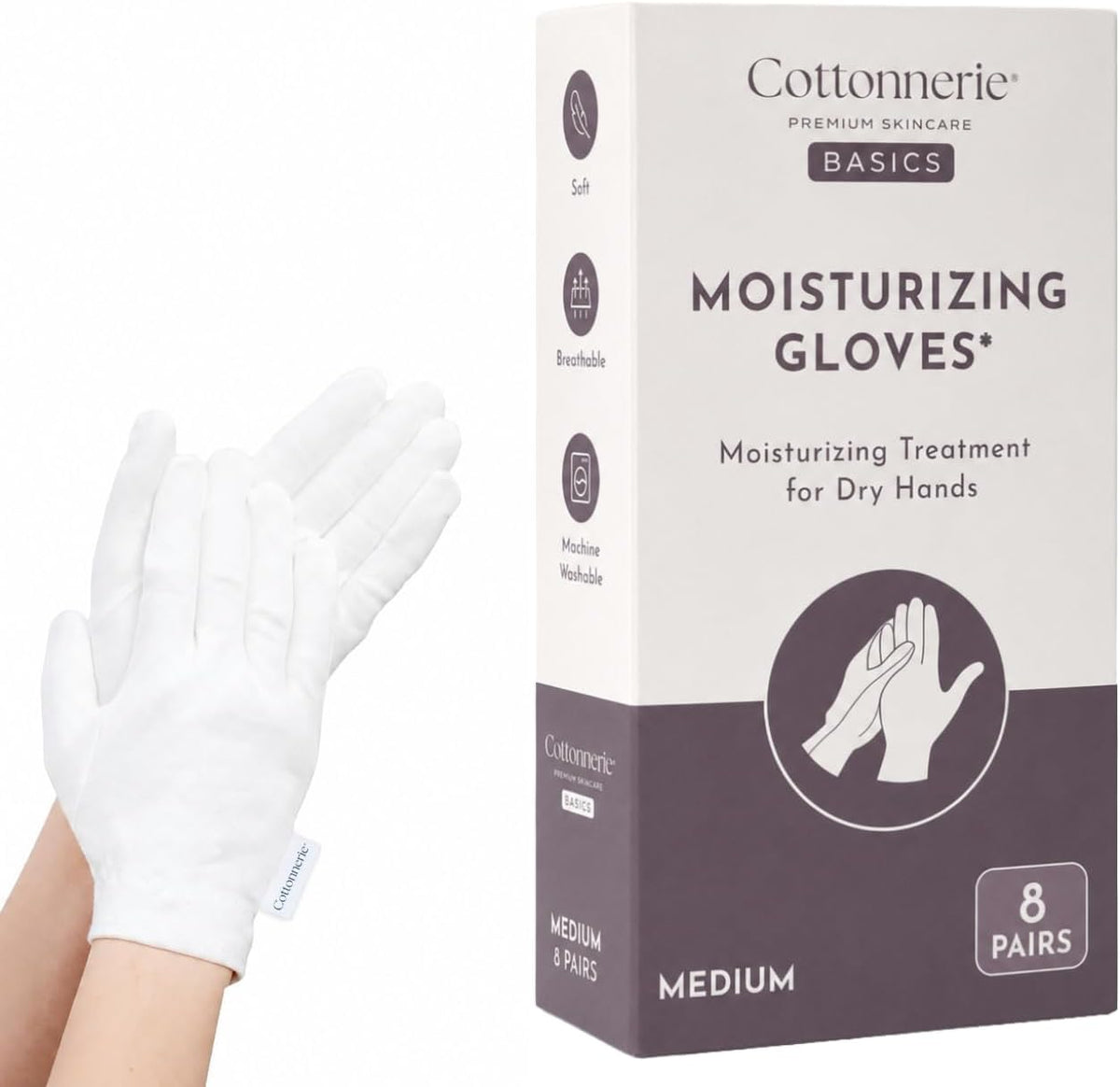 4 Pairs Cottonnerie Original Cotton Gloves for Dry Hands Sleeping, Moisturizing Gloves Overnight, Hand Moisturizer Glove