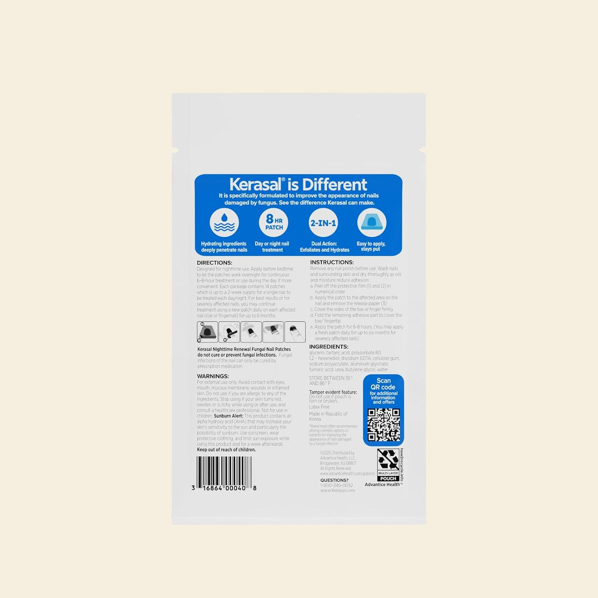 Kerasal Nighttime Renewal Fungal Nail Patches, Overnight Repair, 14 Count