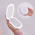 Compact LED Magnifying Travel Makeup-Mirror - 4 inches 1X/10X Magnification Small Hand Pocket Dimmable Double Sided USB 