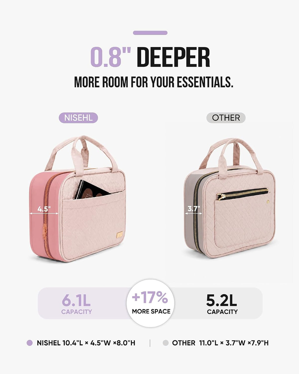 NISHEL Travel Toiletry Bag for women, Portable Hanging makeup Organizer