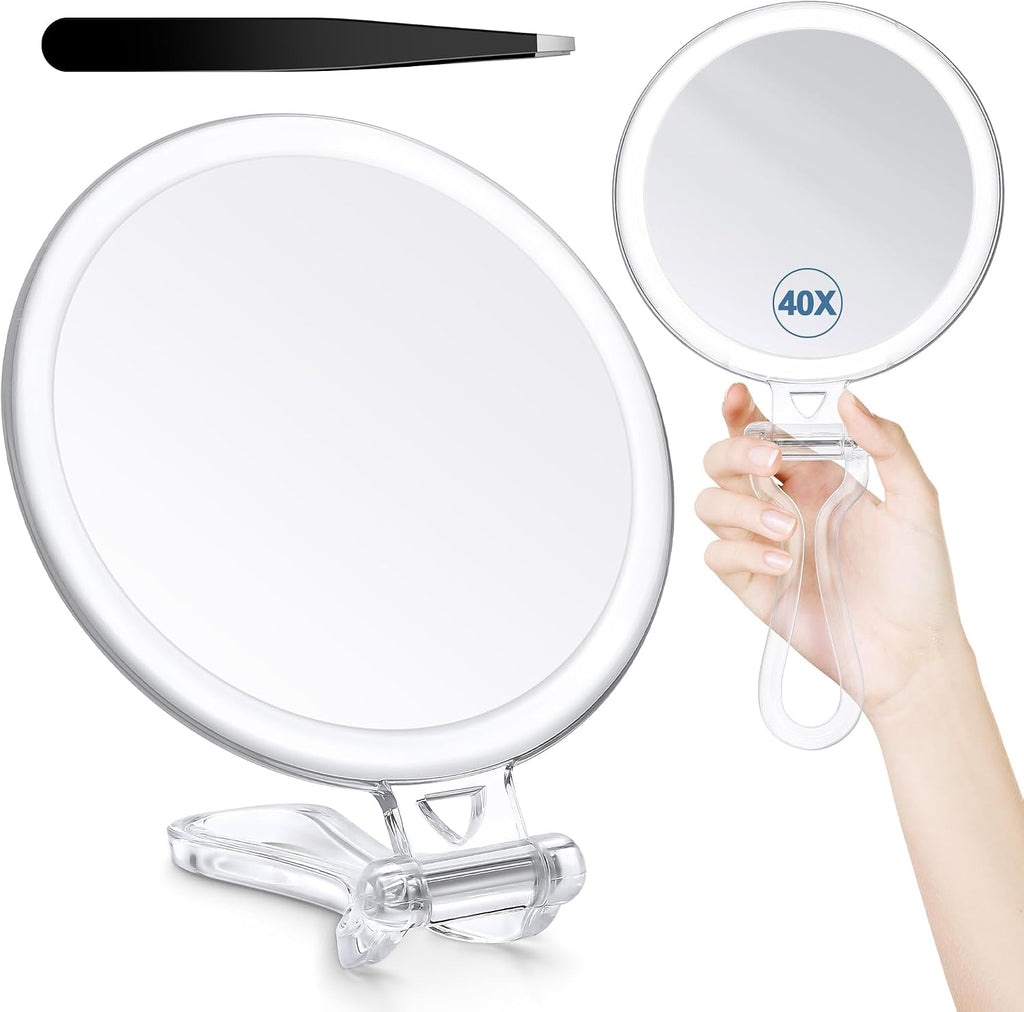 30X Magnifying Mirror, Hand Mirror with Handle, Double Sided Hand Mirror with 30X/1X Magnification, Travel Essential Por