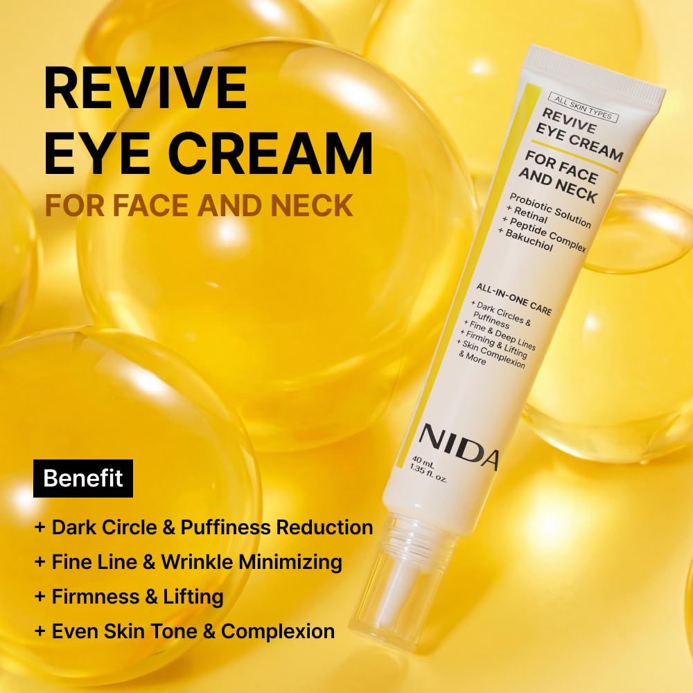NIDA Revive Eye Cream For Face And Neck | Probiotics Lystate Solution, Retinal, Peptide Complex, Bakuchiol | Wrinkles, F