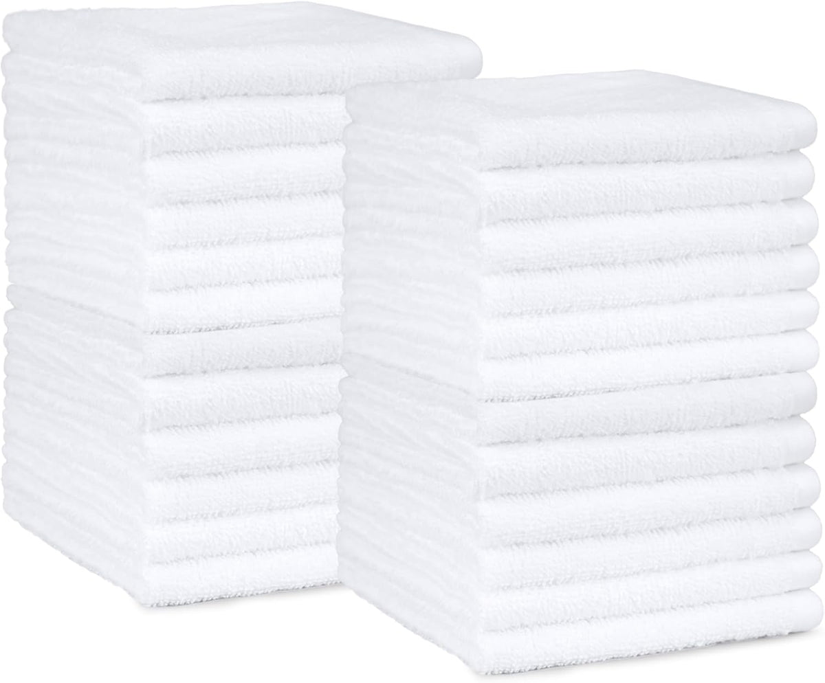 Amazon Basics Fast Drying Cotton Washcloths for Bathroom, Machine Washable, Soft and Highly Absorbent, 12 x 12 in, White