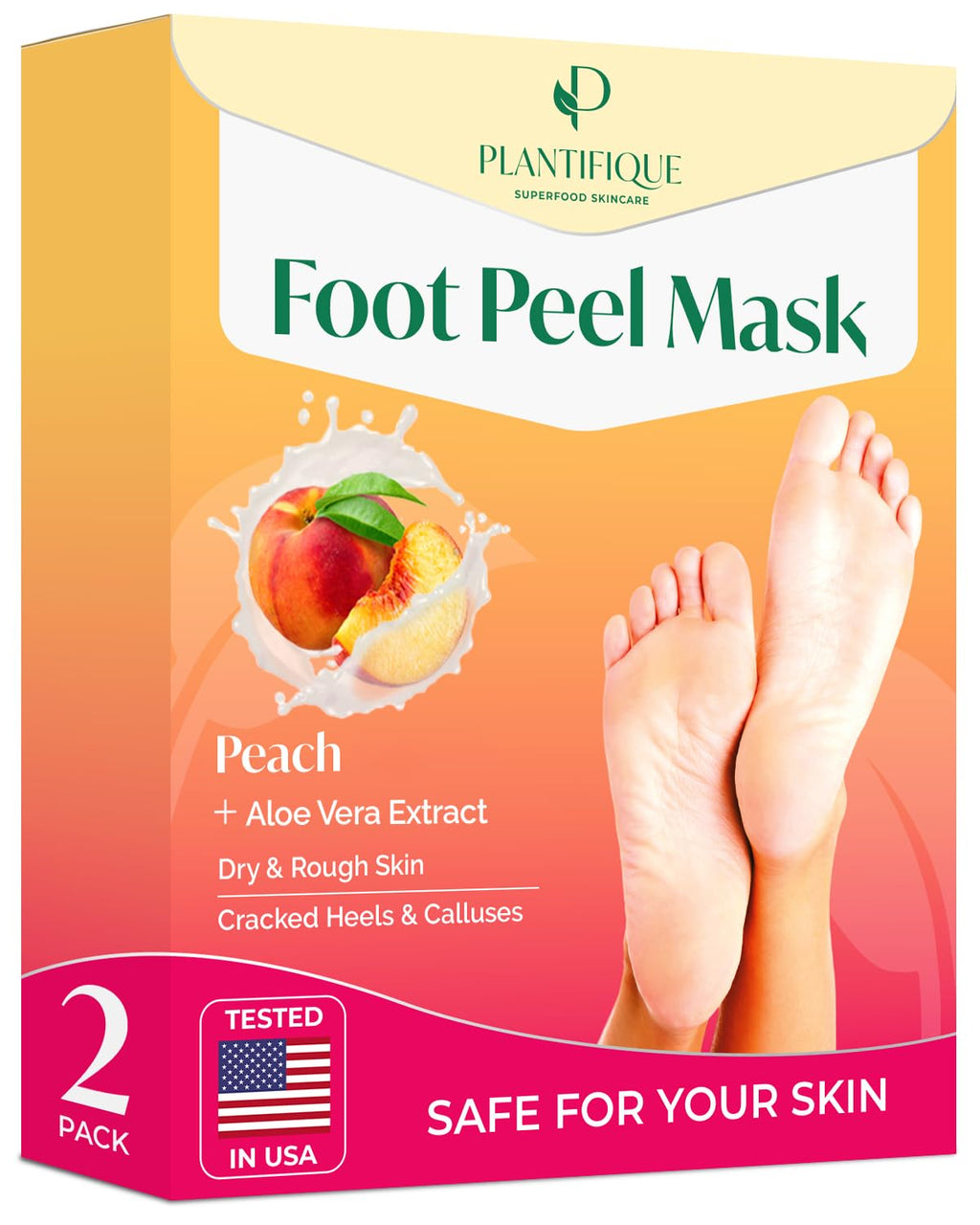 PLANTIFIQUE Foot Peeling Mask, Dermatologically Tested - 2 Pairs, Peach