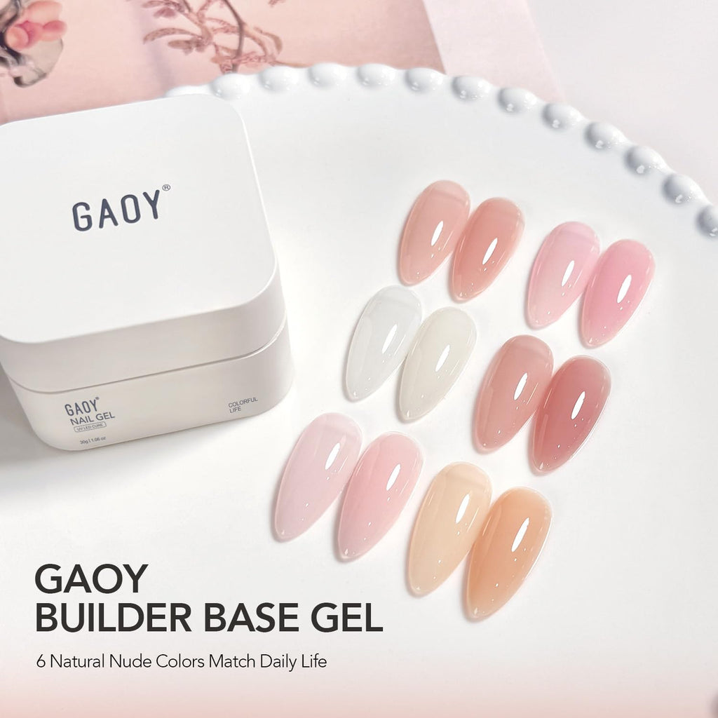 GAOY Colored Nail Builder Base 30g with a Brush, 4-in-1, Light Pink