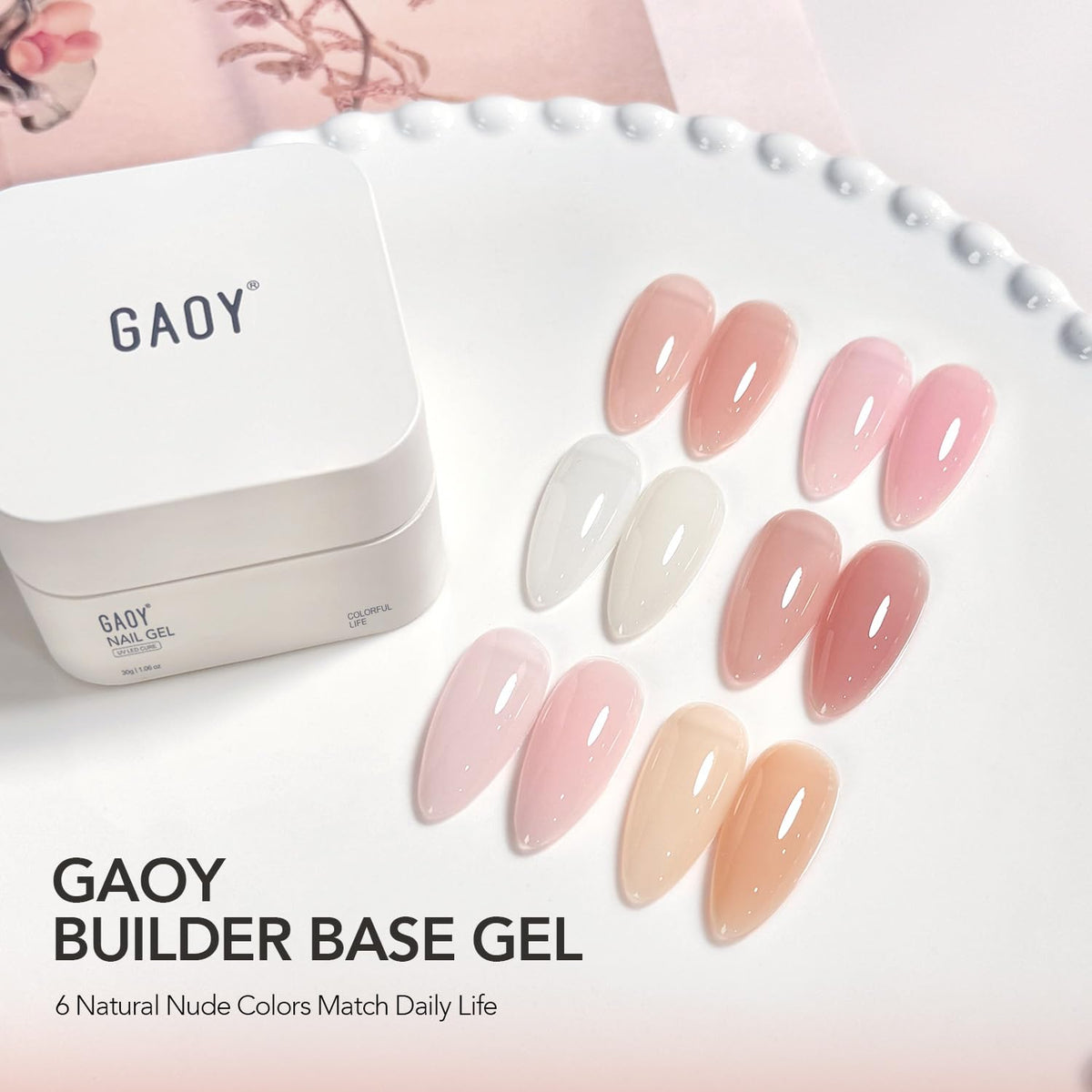 GAOY Colored Nail Builder Base 30g with a Brush, 4-in-1, Light Pink