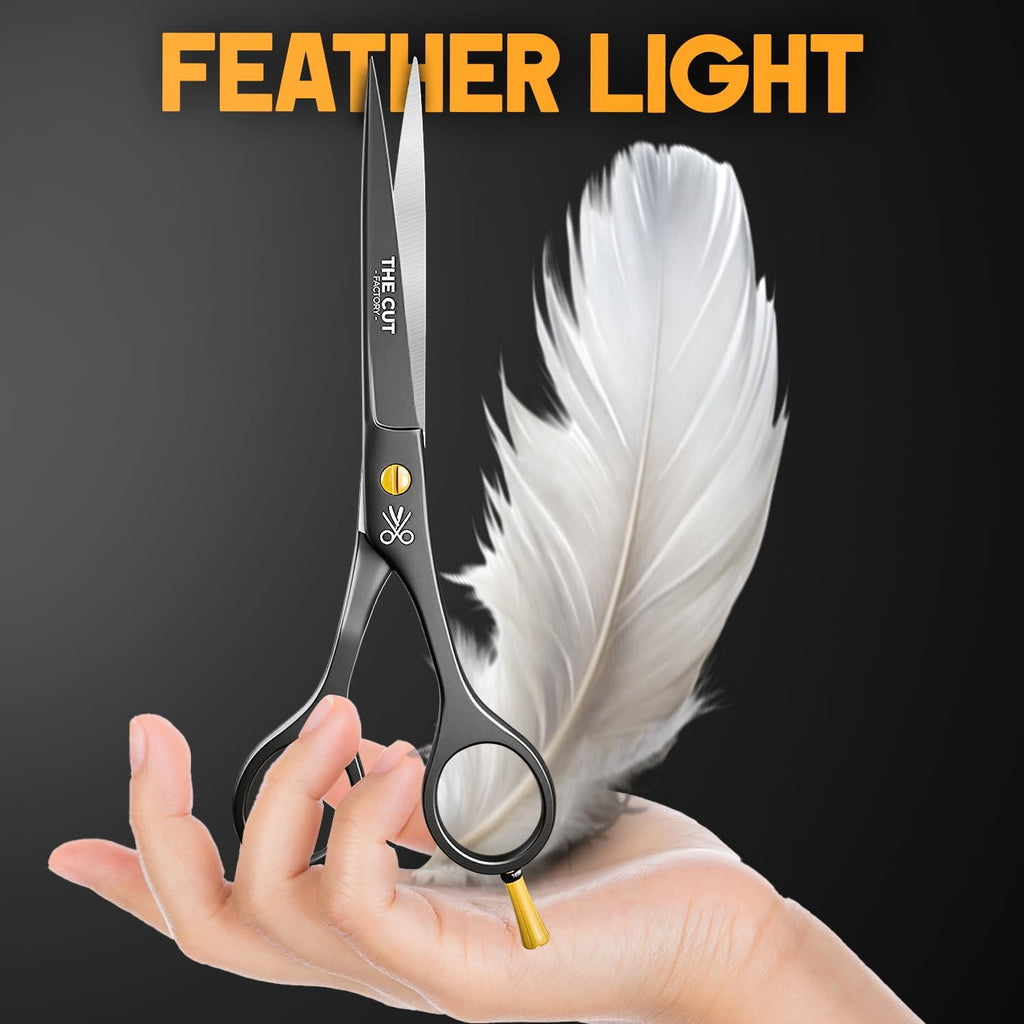 The Cut Factory® Hair Scissors & Hair Cutting Scissors - 6.5” Matte Black Professional Barber Shears with Micro-Serrated