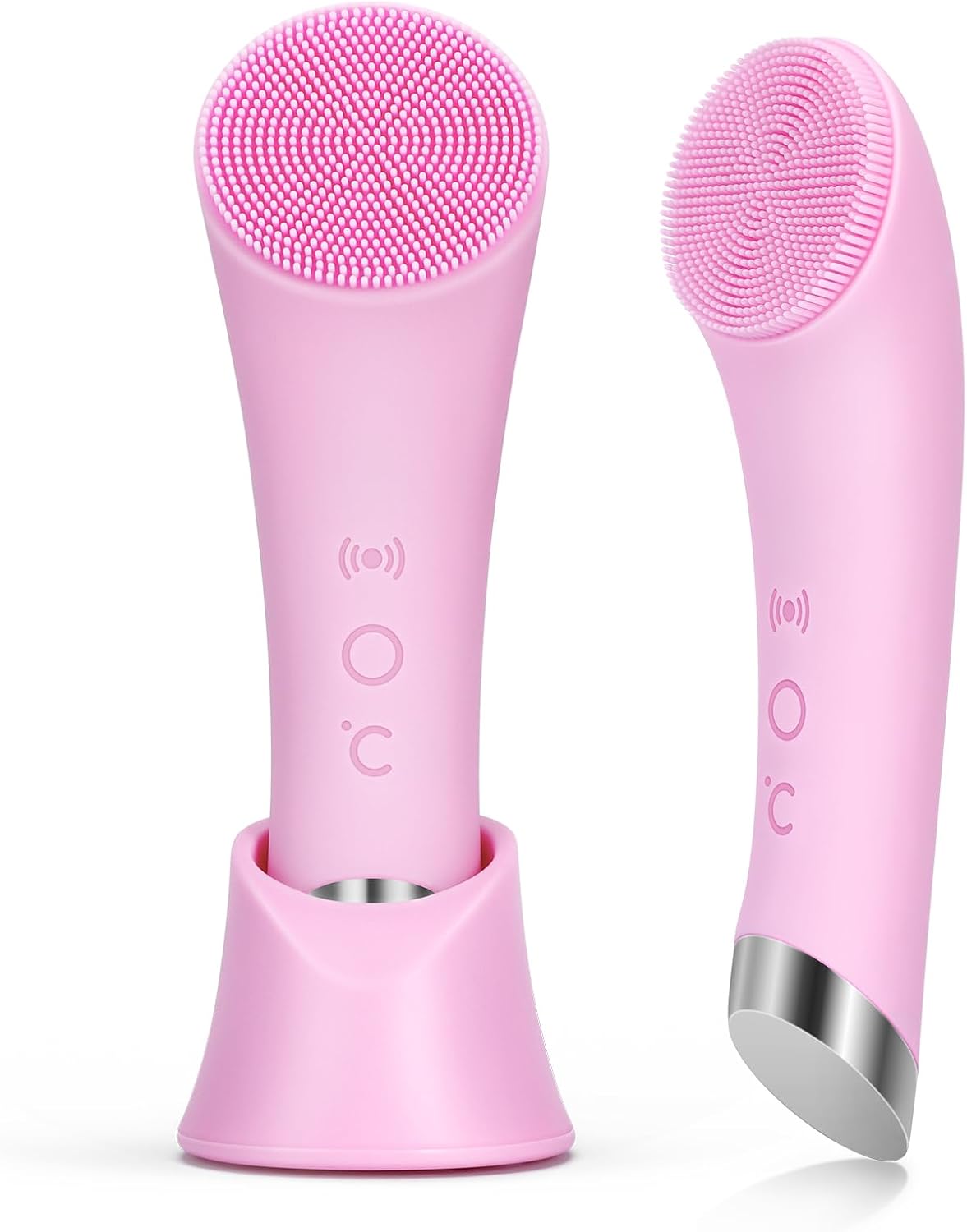 PRITECH Facial Cleansing Brush, Rechargeable Silicone Face Scrubber with Heat Massage End, Vibrating Exfoliator Scrubber