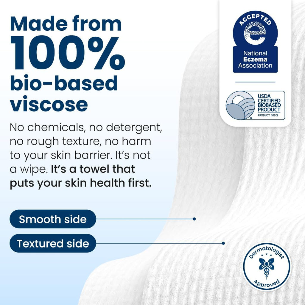 Clean Skin Club Clean Towels XL®, 100% USDA Biobased Face Towel, Disposable Face Towelette, Eczema Association Accepted,