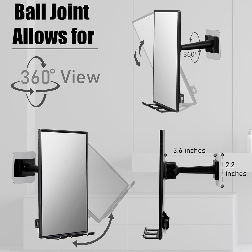 LFOYOU Shower Mirror for Shaving & Washing Your Face with a Squeegee - Built-in Two Razor Holder, 360°Rotation Adjustabl