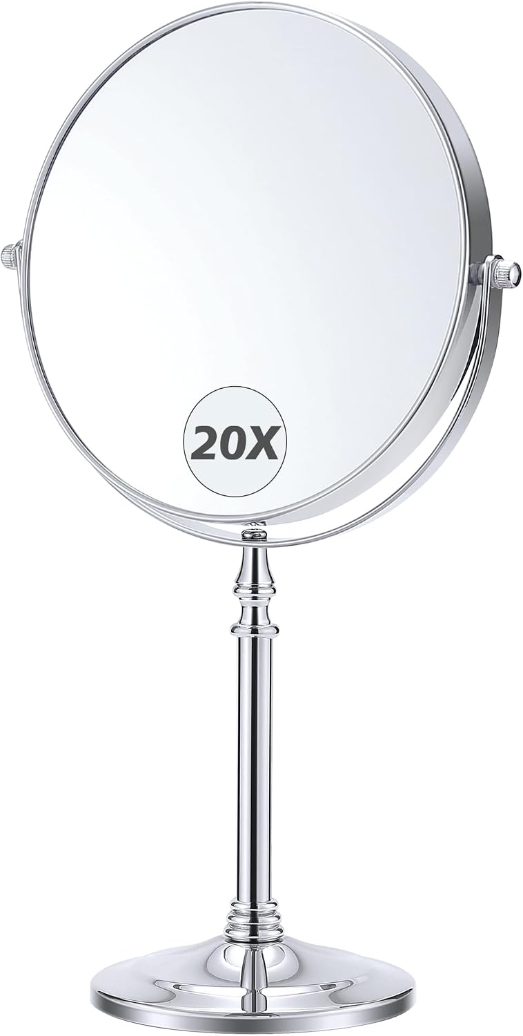 MIYADIVA 20X Magnifying Makeup Mirror,Double Sided 1X & 20X Magnifying Mirror with Stand,Tabletop Magnified Vanity Mirro
