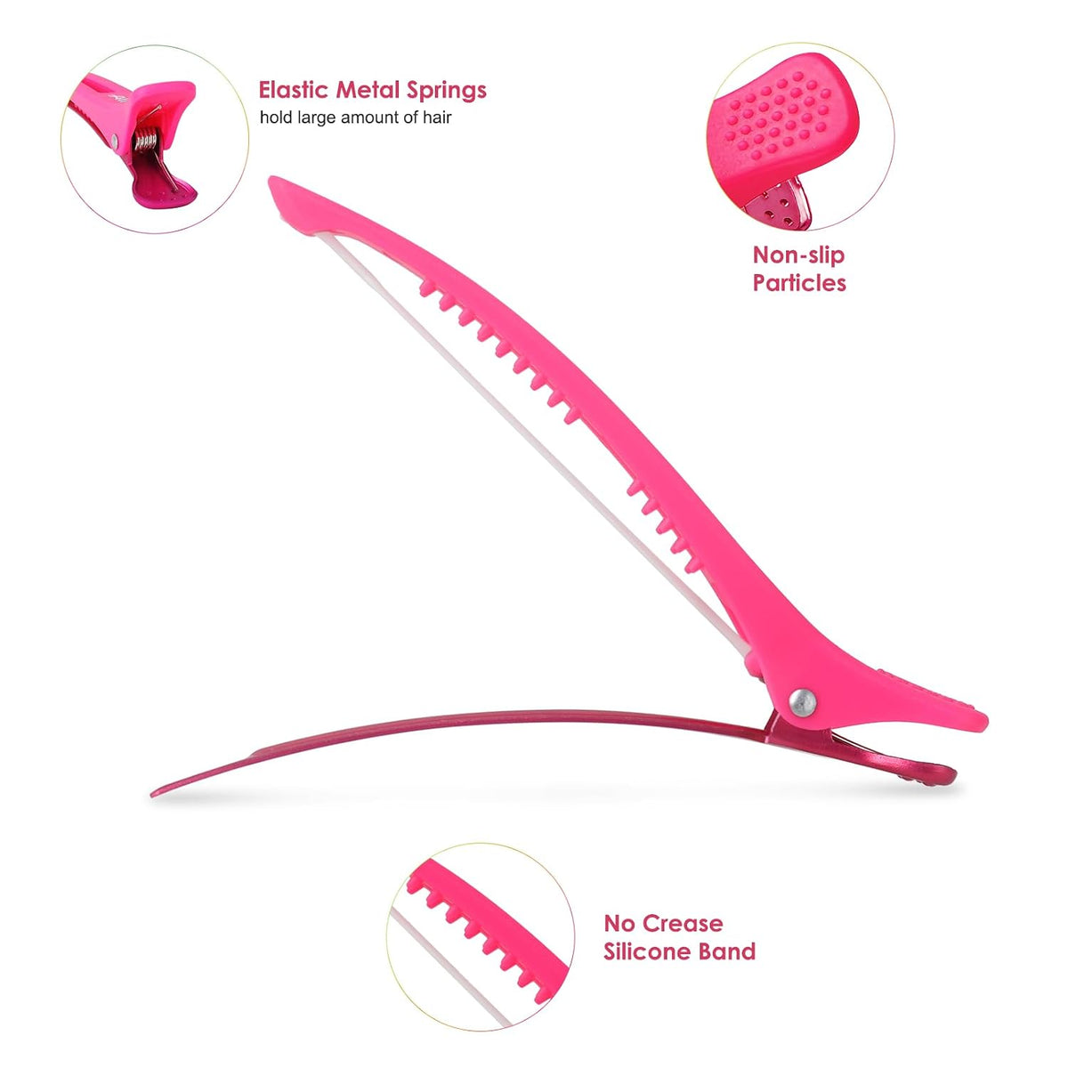 AIMIKE Neon Hair Clips, 12 Pcs Professional Sectioning and Cutting Clips for Hairdressers - 4.3" Long Duck Billed Roller