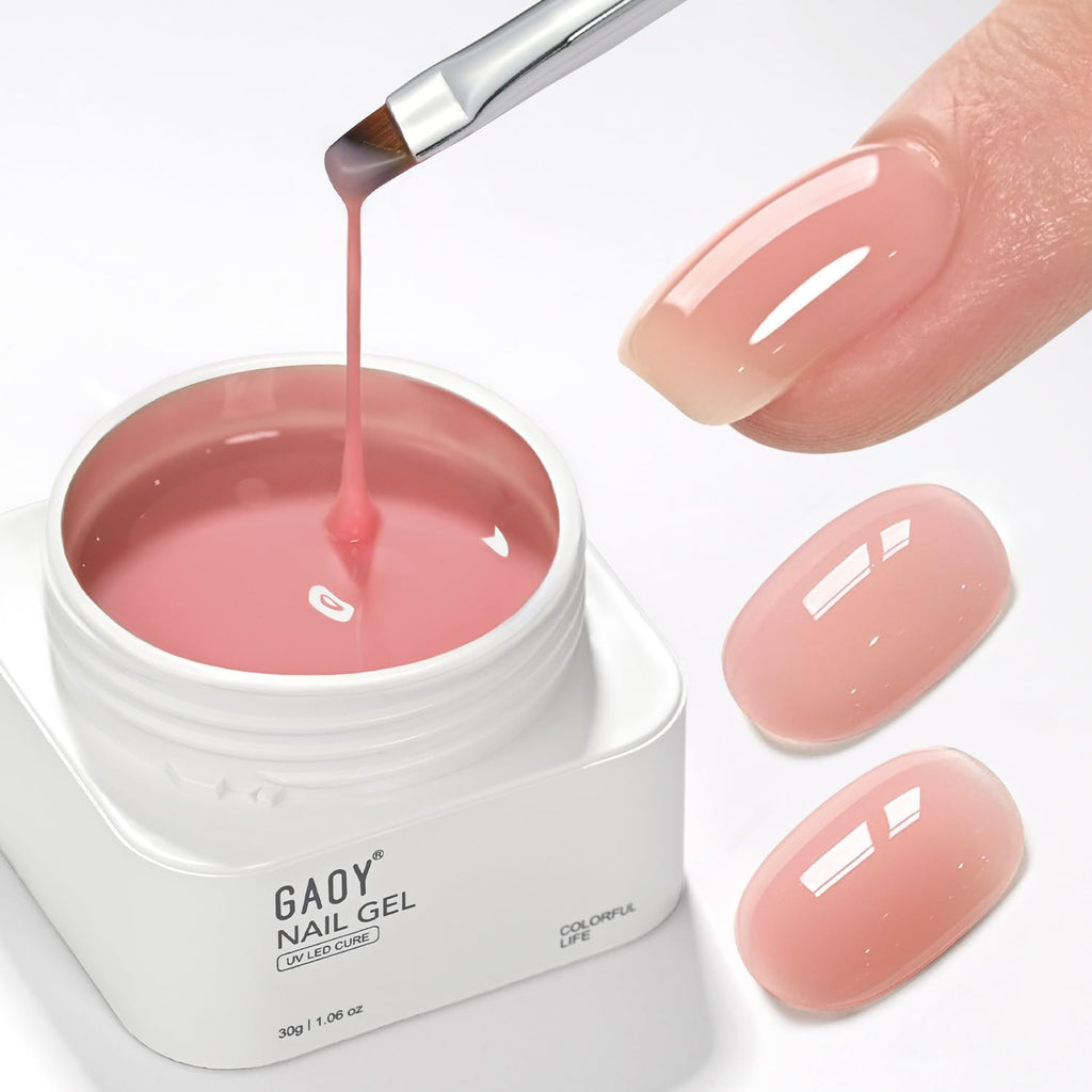 GAOY Colored Nail Builder Base 30g with a Brush, 4-in-1, Light Pink