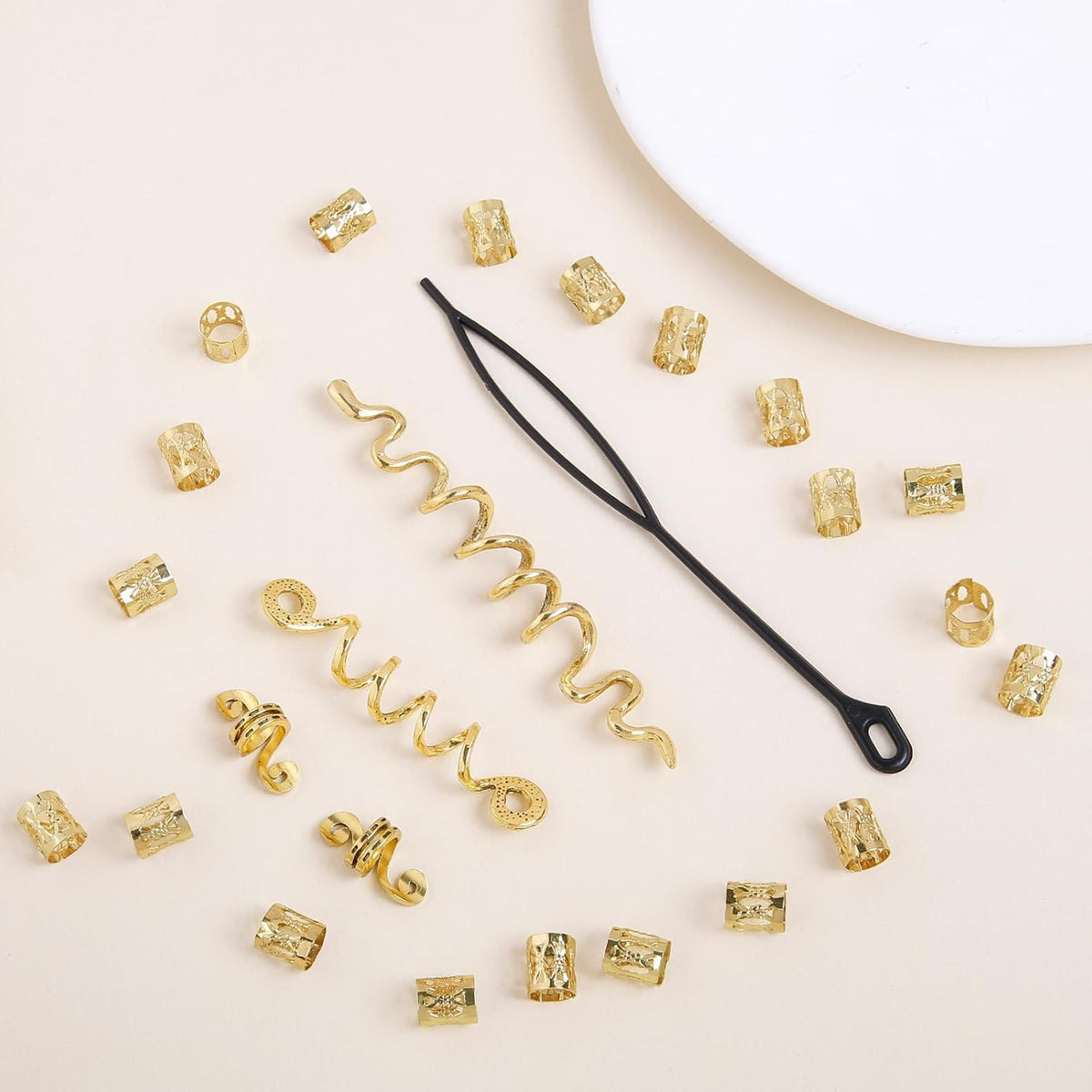 TEBIEKOY 26pcs Gold Hair Accessories for Women Loc Hair Jewelry for Braids Metal Dreadlock Beads Set Snake Hair Clips De