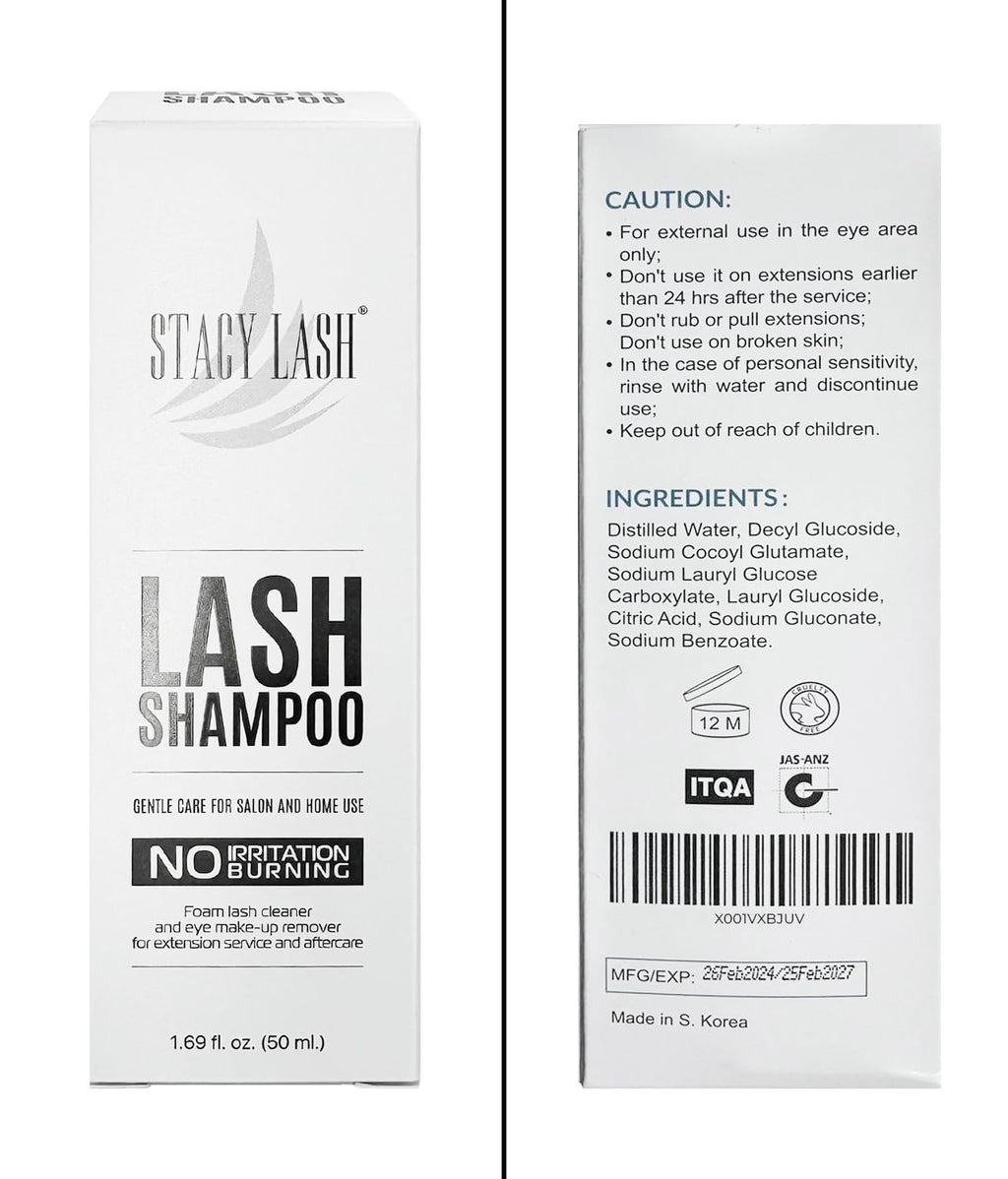 STACY LASH Eyelash Extension Shampoo + Brush / 1.69 fl.oz / 50ml / Korean Makeup Remover/Eyelid Foaming Cleanser/Wash fo