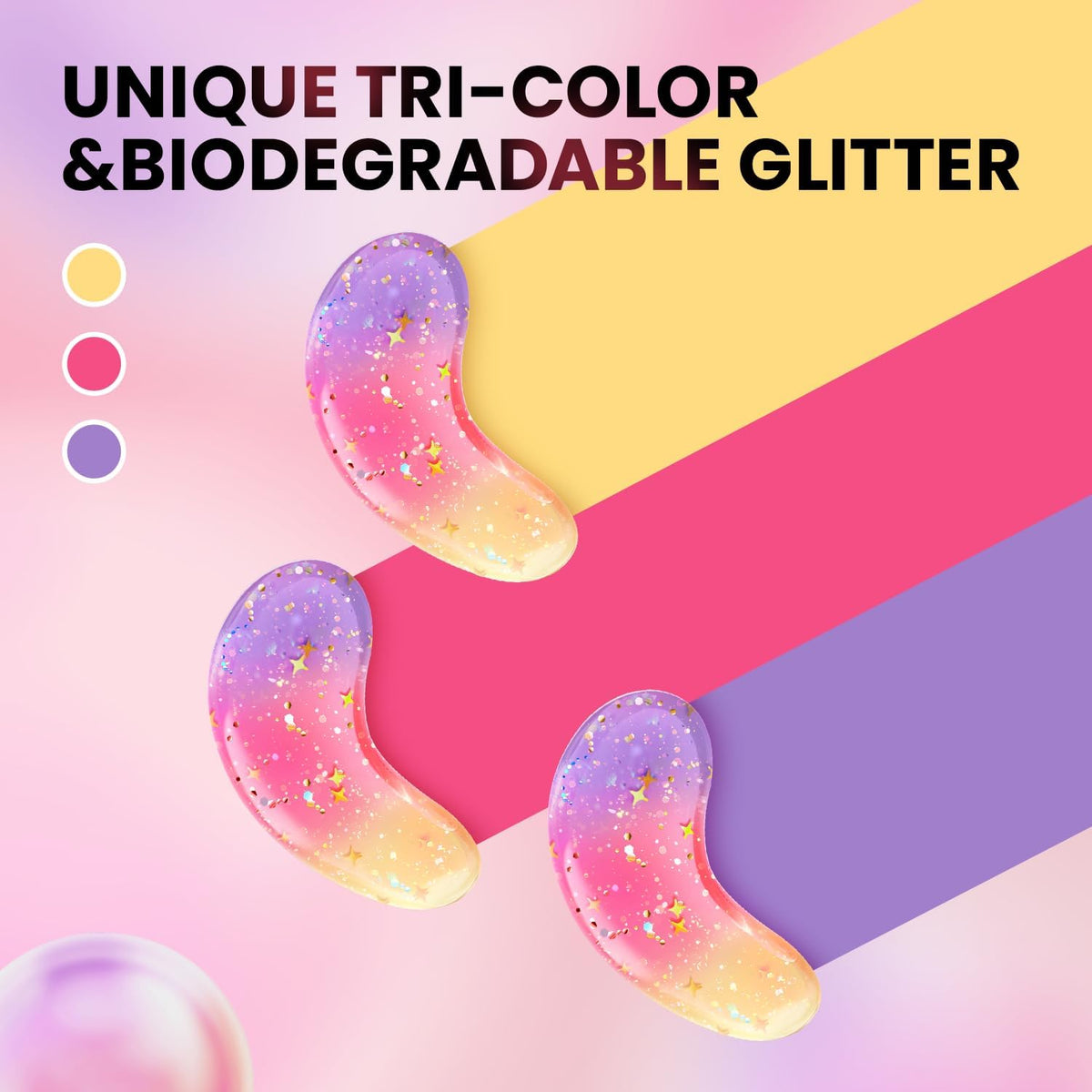 Under Eye Patches (24 Pairs) - Tri-color Glitter Eye Gel Pads for Dark Circles, Puffy Eyes, Under eye Bags, Wrinkles | N