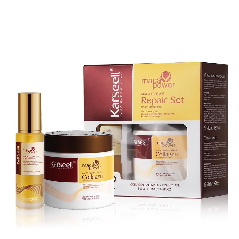 Karseell Collagen Hair Mask & Argan Oil Set for Dry Damaged Hair