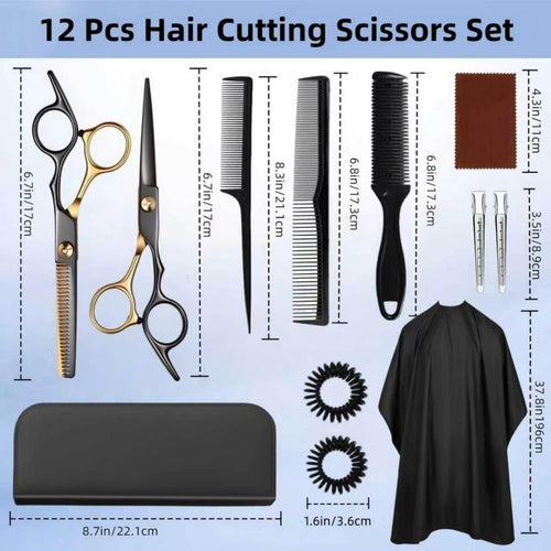 12 PCS Hair Cutting Scissors Kit, 6.5 Inch VG10 Shears for Home & Salon