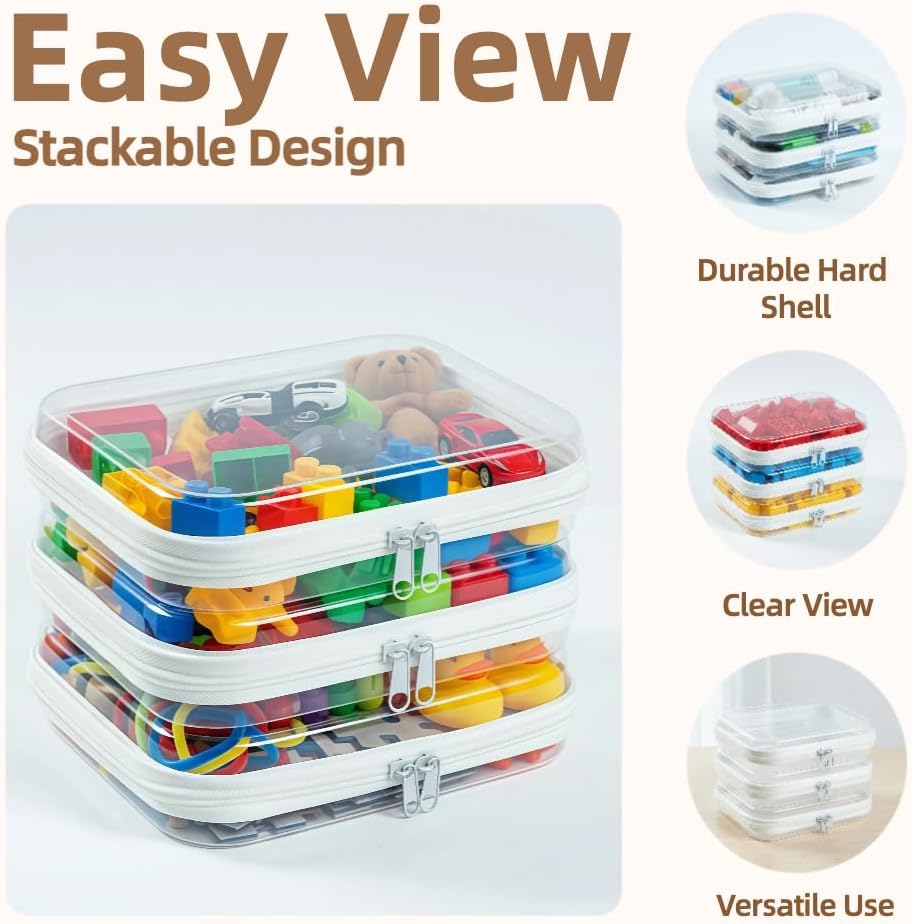 3-Pack Medium Clear Hard Shell Zipper Pouches, Clear Zipper Bags, Hard Case Pouches for Purse & Diaper Bag Organizer, an