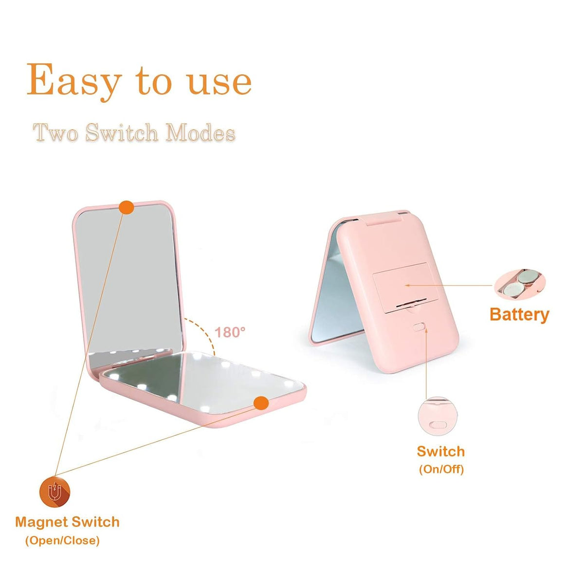 Kintion Pocket Mirror, 1X/3X Magnification LED Compact Travel Makeup Mirror with Light for Purse, 2-Sided, Portable, Fol