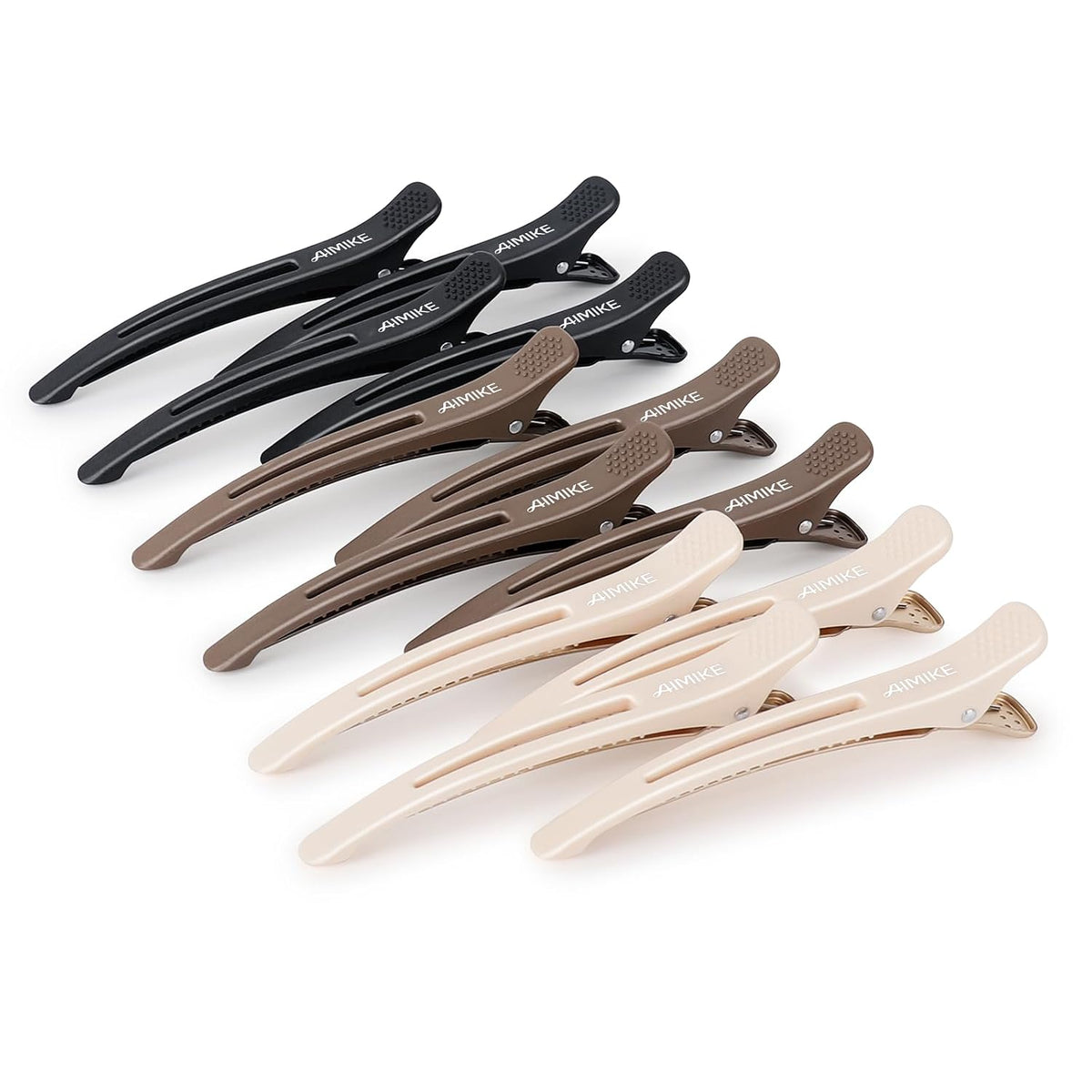 AIMIKE Neon Hair Clips, 12 Pcs Professional Sectioning and Cutting Clips for Hairdressers - 4.3" Long Duck Billed Roller