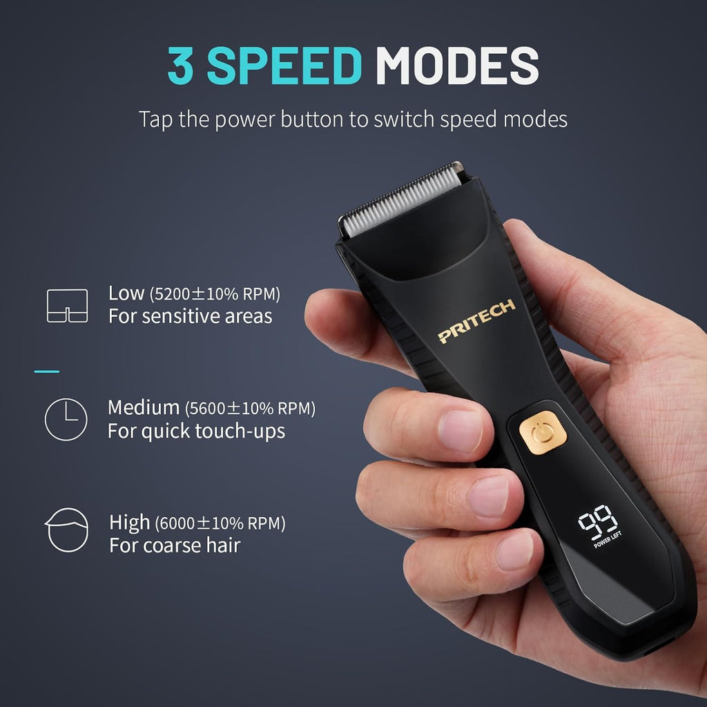 PRITECH Manscape Body Hair Trimmer - Waterproof Pubic Hair Ball Trimmer, Ceramic Blade Shavers Electric Razors for Men w