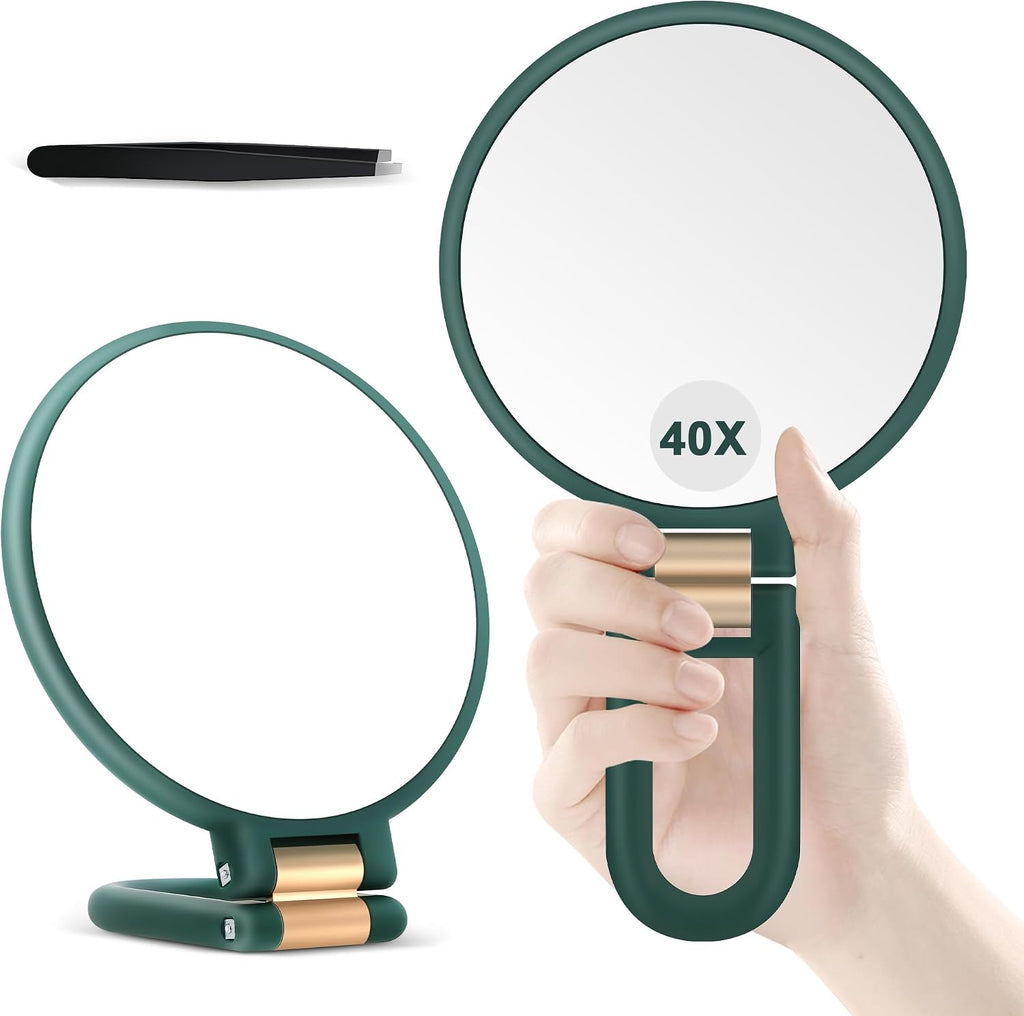 40X Magnifying Mirror, Hand Mirror for Makeup, Double Sided with 40X/1X Magnification, Travel Essential, Portable Foldab