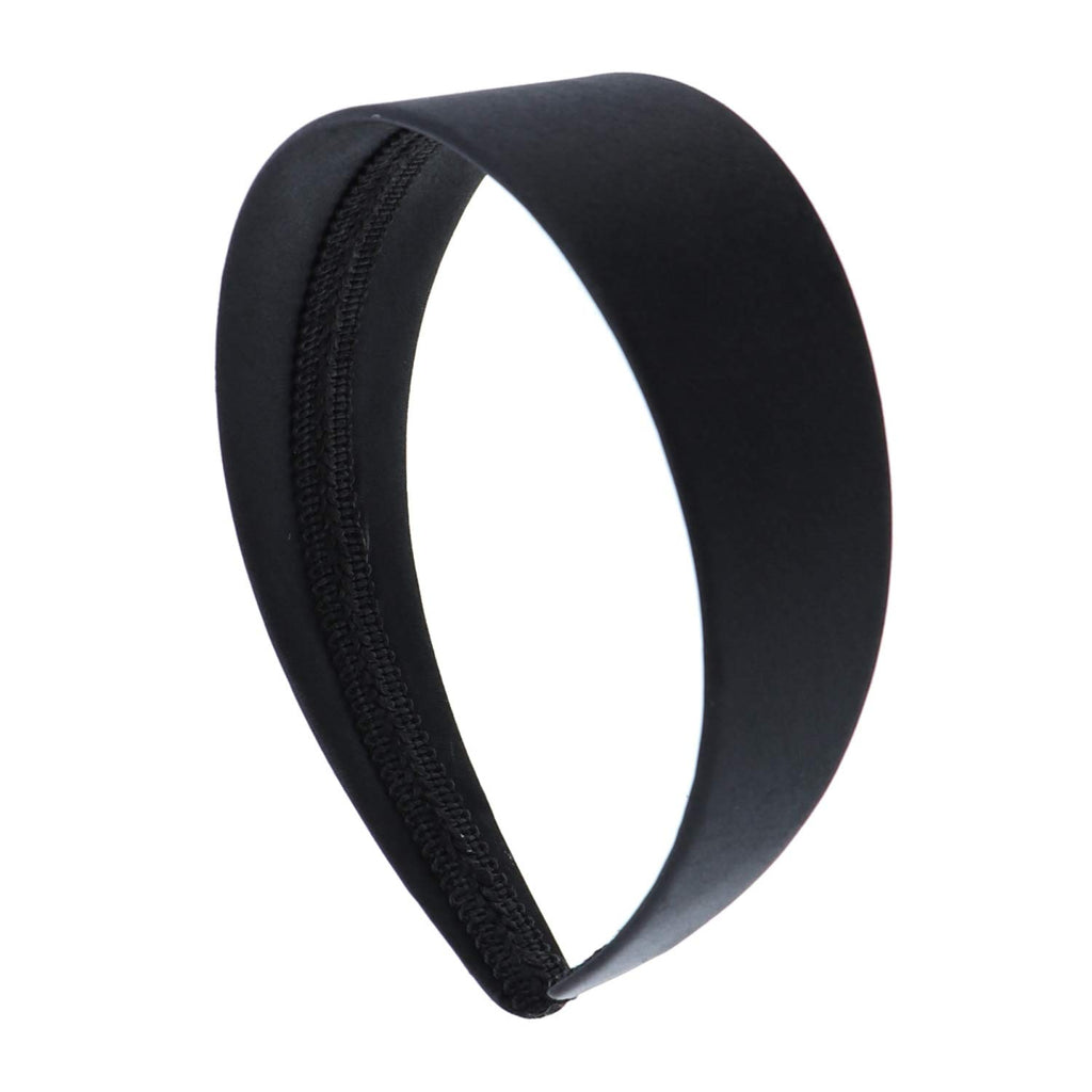 2 Inch Wide Satin Hard Headband, No Teeth, Black