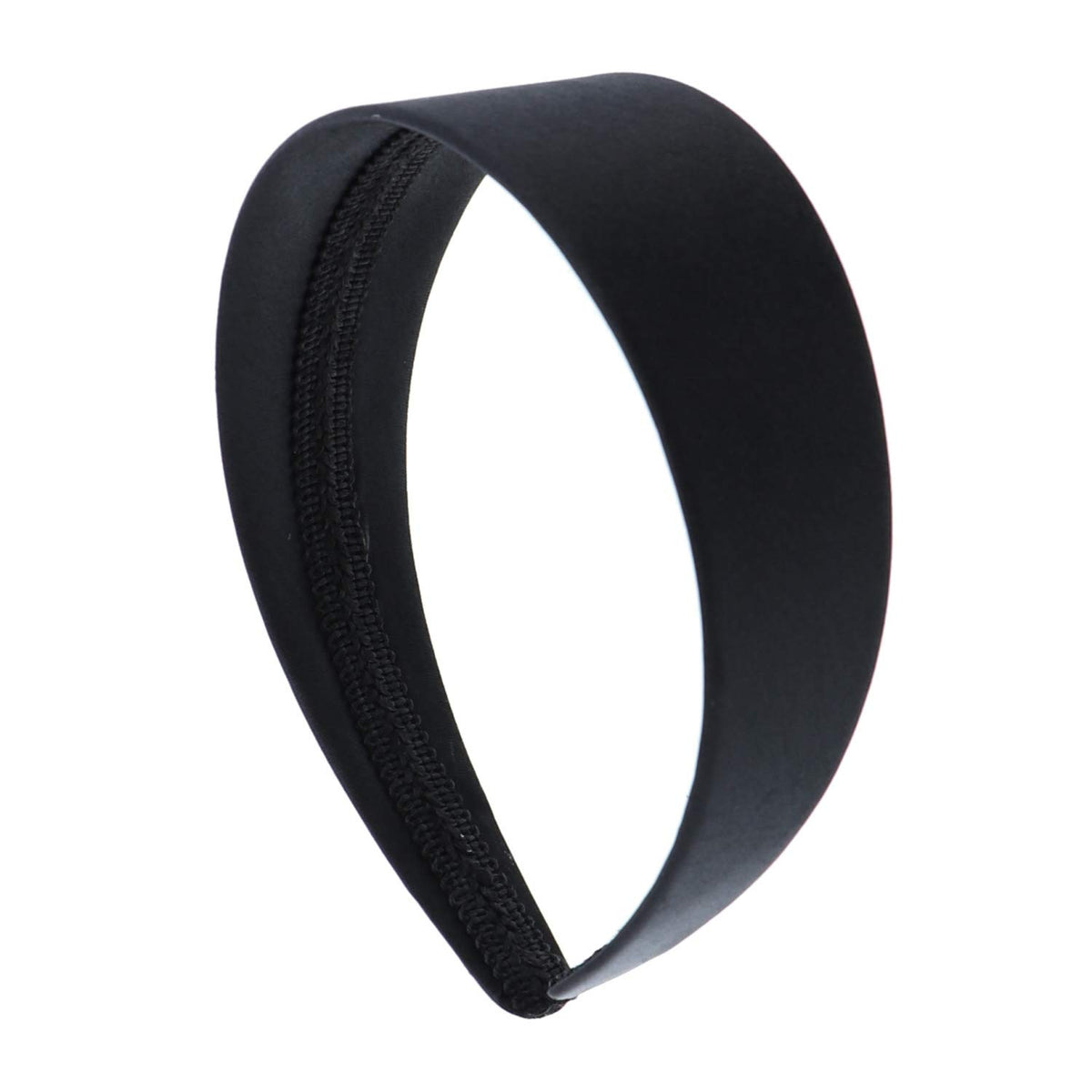 2 Inch Wide Satin Hard Headband, No Teeth, Black