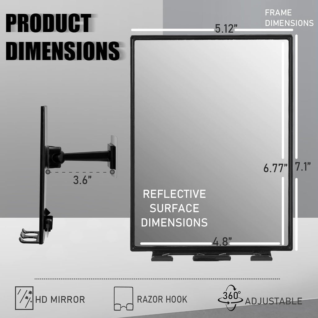 LFOYOU Shower Mirror for Shaving & Washing Your Face with a Squeegee - Built-in Two Razor Holder, 360°Rotation Adjustabl