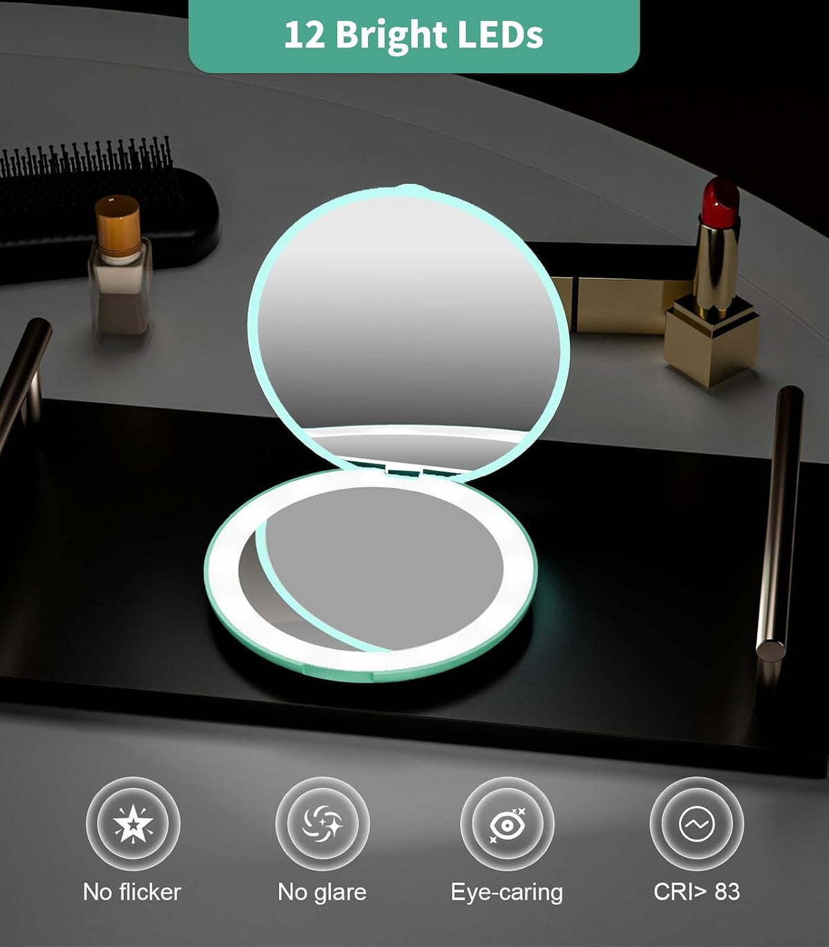 WOBSION 10X Magnification Compact Mirror with Light