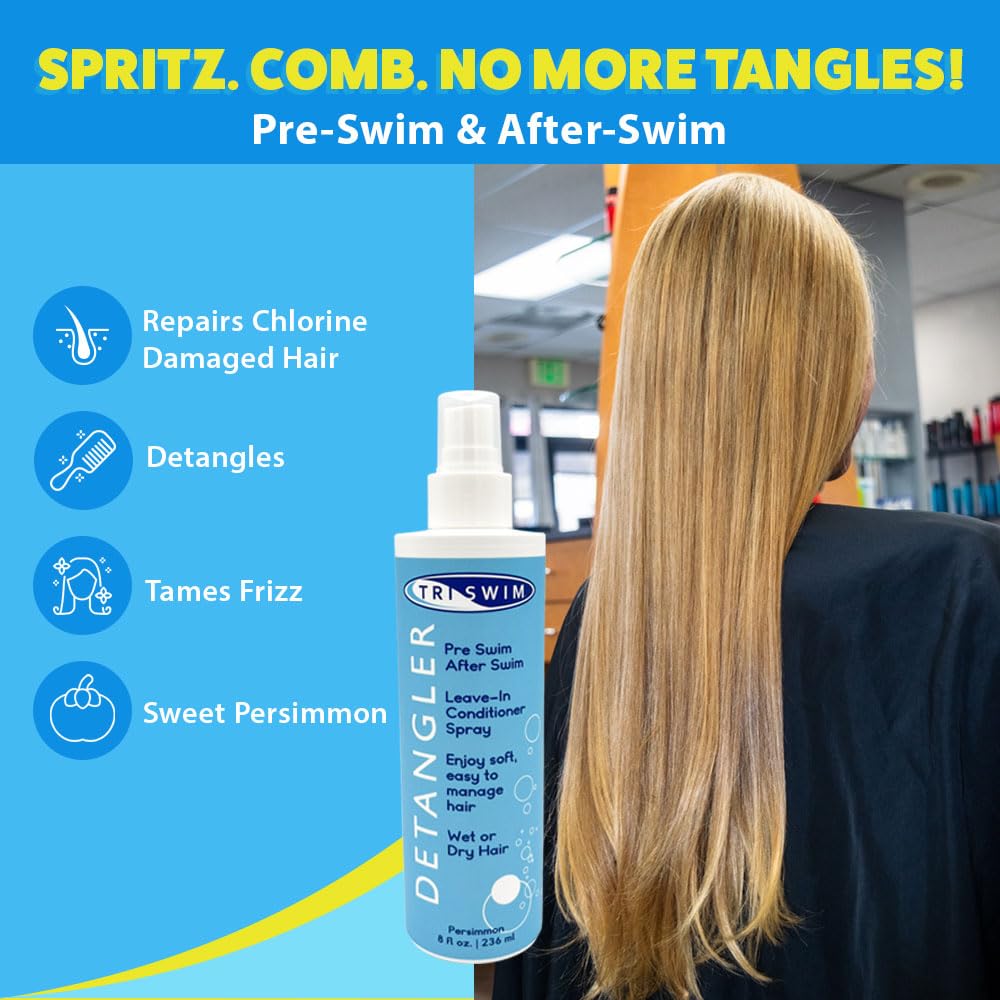 TRISWIM Detangler Leave-In Conditioner Spray 8oz | Pre Swim Hair Protection & After Swim Hair Detangler | Helps Prevent 