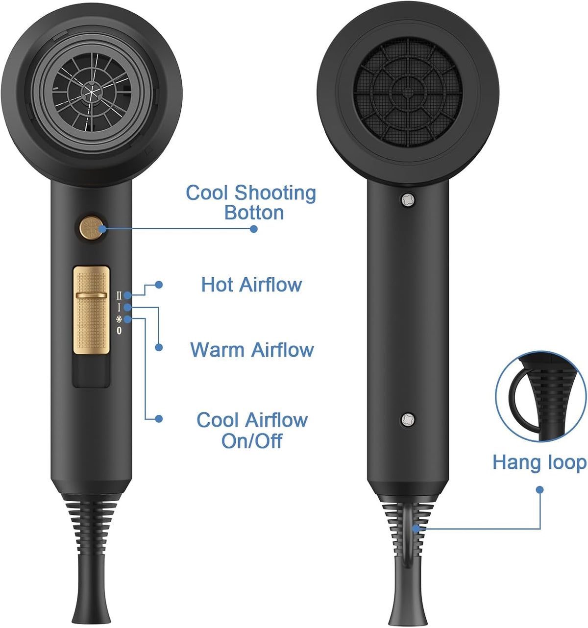 slopehill Professional Ionic Hair Dryer, Powerful 1800W Fast Drying Low Noise Blow Dryer with 2 Concentrator Nozzle 1 Di
