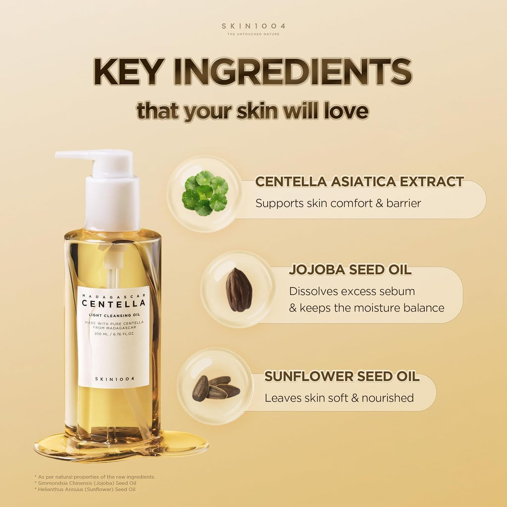 SKIN1004 Madagascar Centella Light Cleansing Oil 6.76 fl.oz, 200ml | Gentle Oil Cleanser for Face, Korean Facial Cleanse
