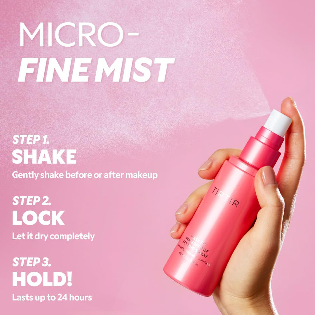 TIRTIR Waterproof Setting Spray – 24 Hour Long Lasting Fix, Sweatproof Water Resistant Makeup Finisher – Ethanol Free, S