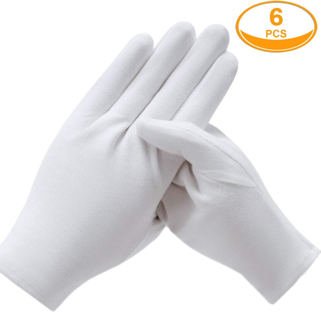 3 Pairs White Cotton Gloves for Dry Hands Eczema SPA Moisturizing - Work Glove Liners for Serving Costume Inspection